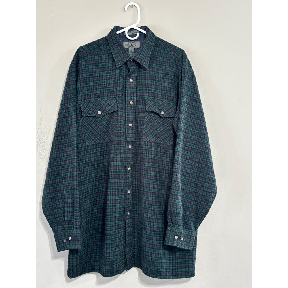 Bay Area Traders Mens XLT Tall Green Plaid Flannel Button Down Shirt Long Sleeve